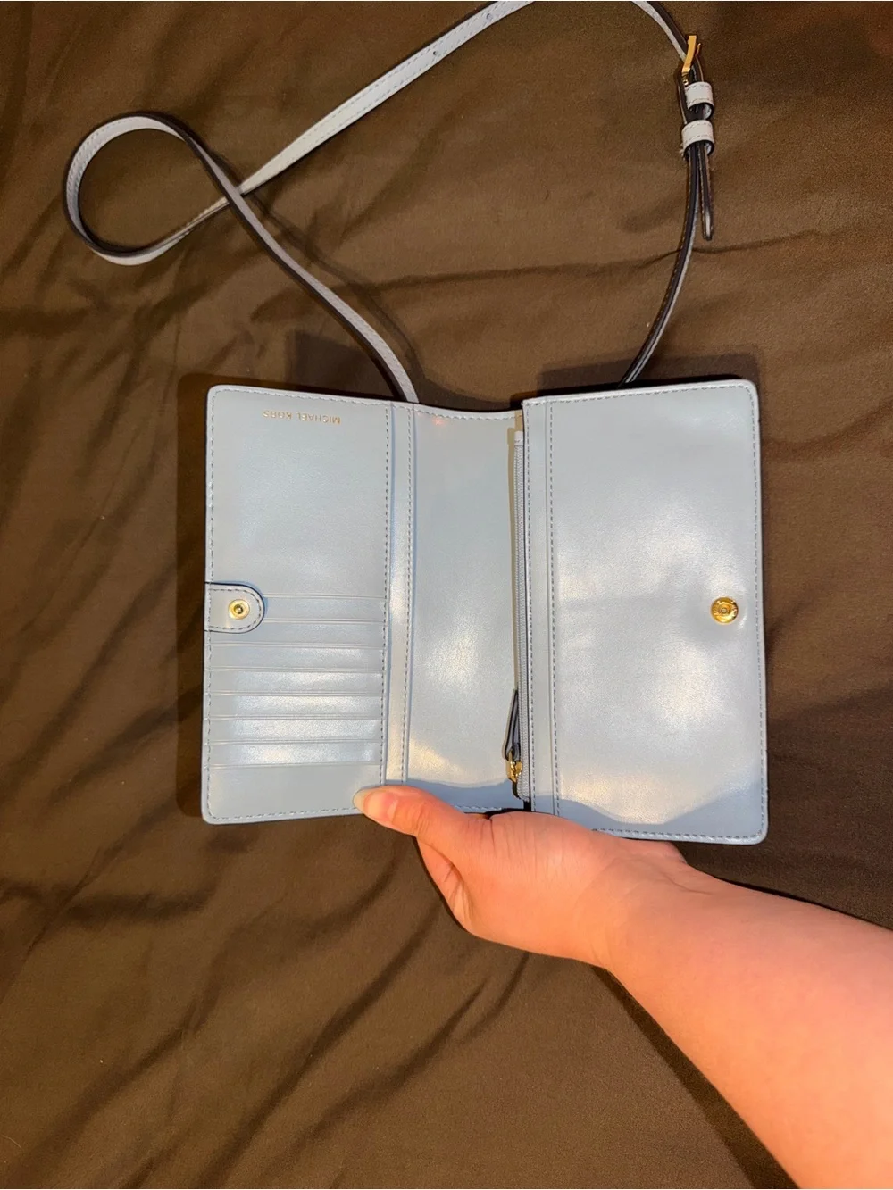 Michael Kors Pale Blue Crossbody Wallet with Gold Hardware - Picture 2 of 4